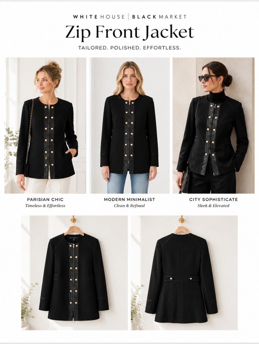 White House Black Market | Black Zip Front Jacket Gold Button Detail | Size: XS - Picture 4 of 9